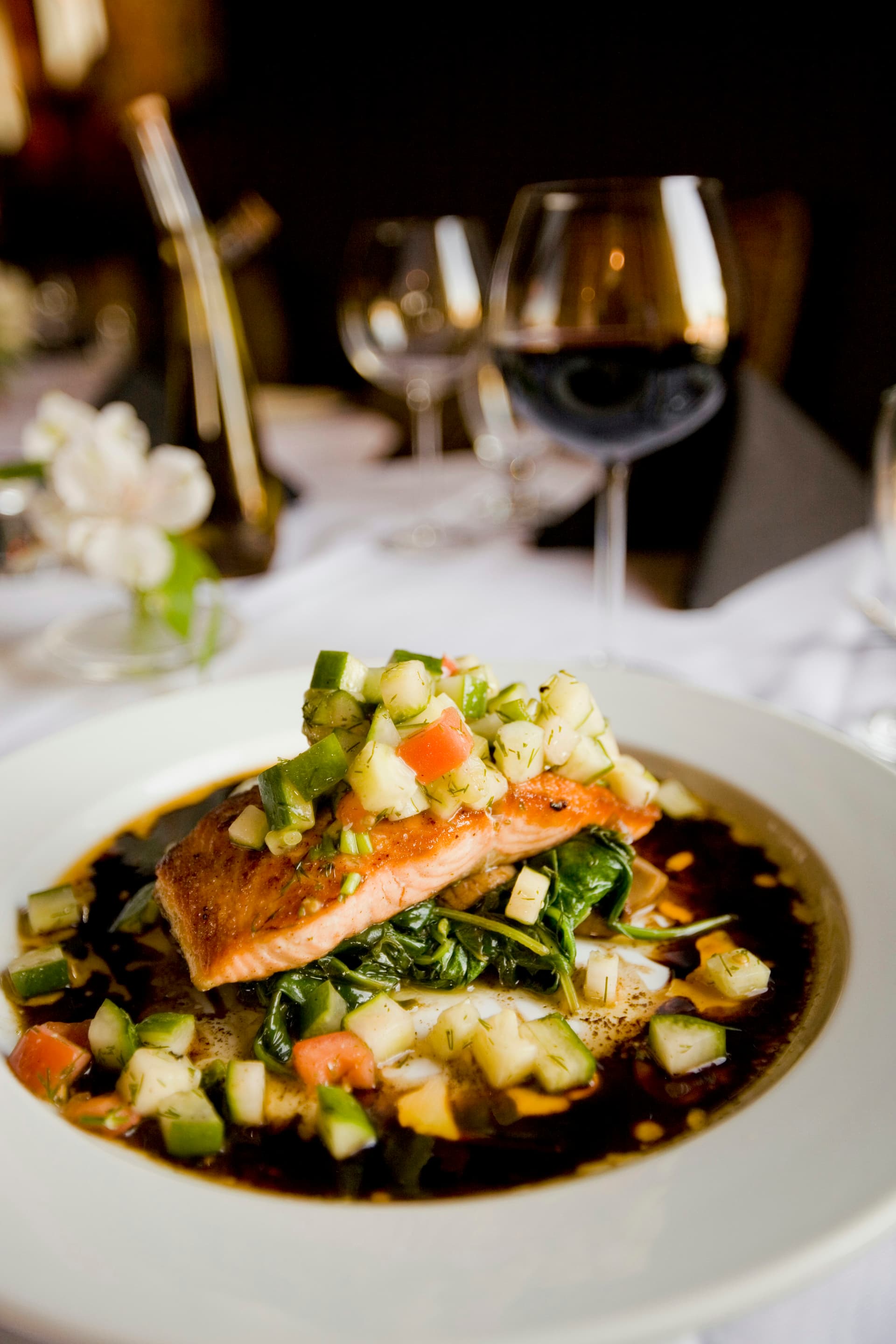Grilled salmon with charred lemon
