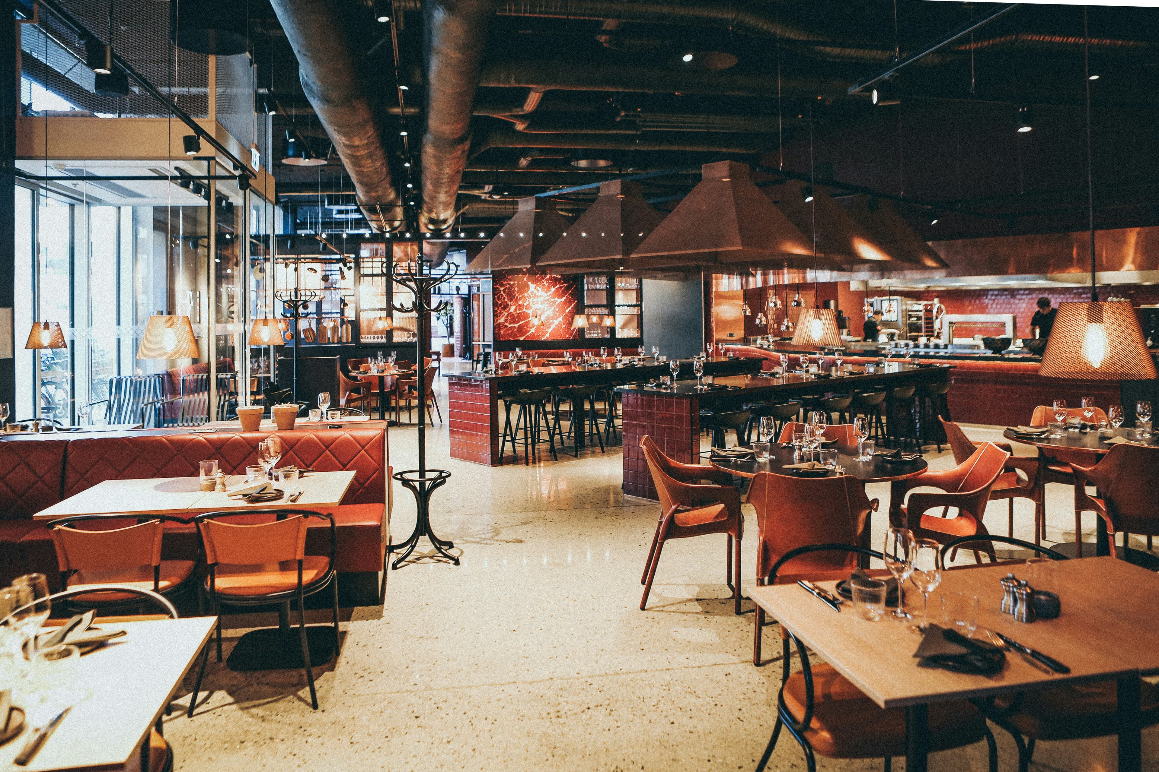 Set tables under soft evening light